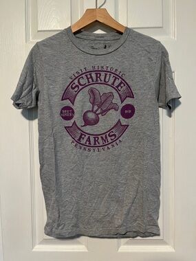Ripple Junction Grey T-Shirt with Purple Schrute Farms Logo
